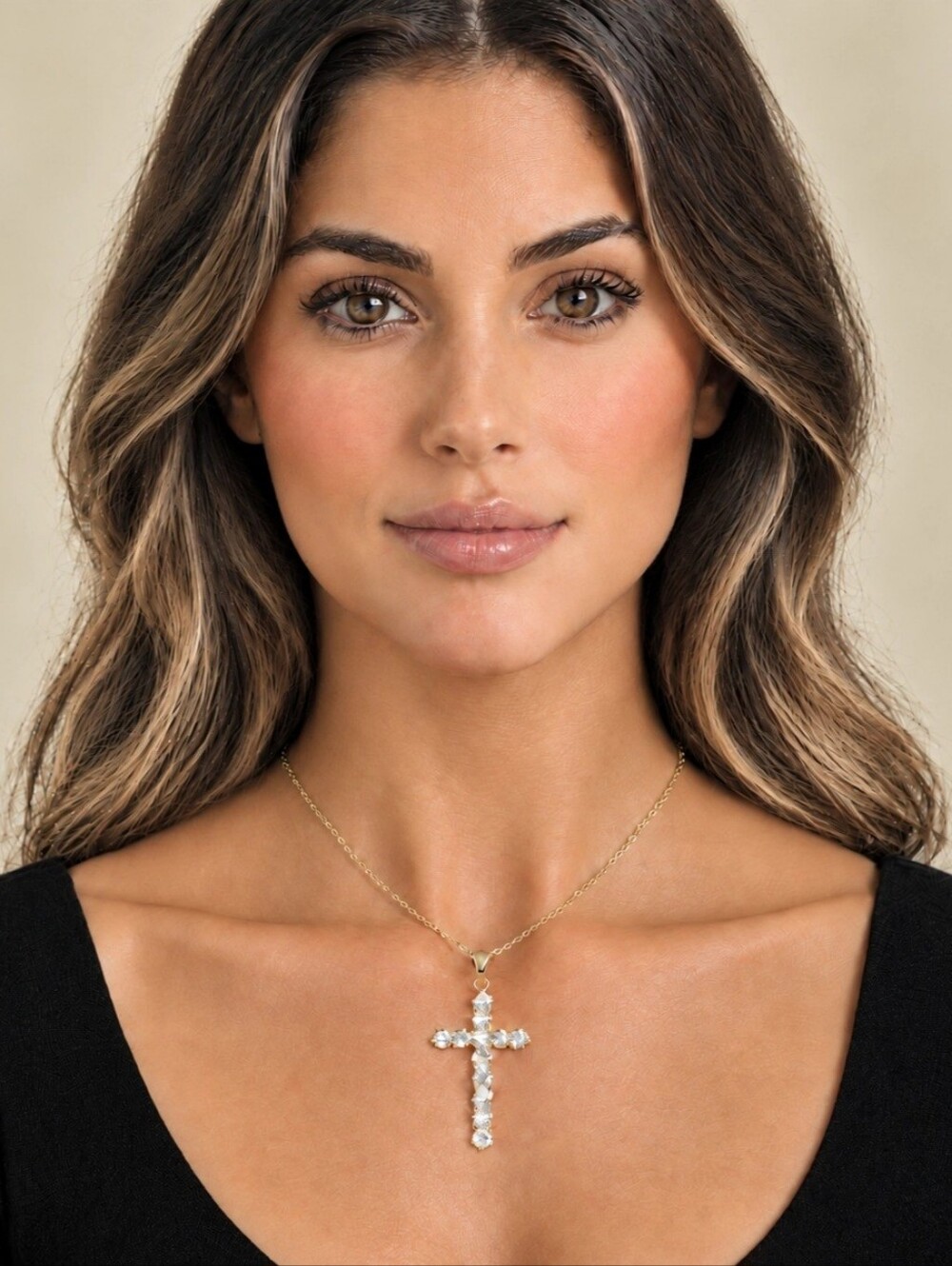 14K Gold Plated Large CZ Cross
Necklace 16"+2" New 2" Pendant